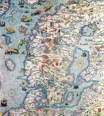 Scandinavia, detail from the Carta Marina by Olaus Magnus by Antonio Lafreri